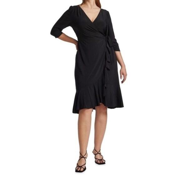 KIYONNA Whimsy Ruffle Wrap Dress black Stretch Made In USA Plus Size 1x - Picture 1 of 7